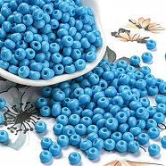 Imitation Jade Glass Seed Beads, Luster, Baking Paint, Round, Light Sky Blue, 5.5x3.5mm, Hole: 1.5mm(SEED-Z001-A-B18)
