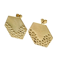 Ion Plating(IP) 201 Stainless Steel Stud Earrings, with 304 Stainless Steel Pins, Textured Hexagon, Real 18K Gold Plated, 23x26mm(EJEW-K270-31G)