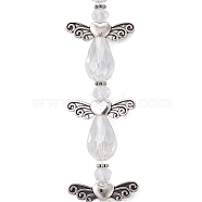 Angel Fairy Shape Electroplate Transparent Glass Beads Strands, with Tibetan Style Alloy Wing Beads and Nylon Wire, Clear, 27x23.5x10mm, Hole: 0.7mm, about 6pcs/strand, 6.30 inch(16cm)(AJEW-JB01181-01)