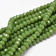 Faceted Rondelle Glass Beads Strands, Olive Drab, 6x4mm, Hole: 1mm, about 99pcs/strand, 17.7 inch(X-GLAA-I033-6mm-22)
