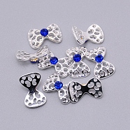 Alloy Rhinestone Cabochons, Nail Art Decoration Accessories, Hollow Bowknot, Cadmium Free & Lead Free, Silver, Sapphire, 8.5x13x5mm(MRMJ-WH0068-41B-04S)