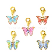 Light Gold Tone Alloy Enamel Butterfly Pendant Decorations, with Lobster Claw Clasps, Mixed Color, 32mm(HJEW-JM01543)
