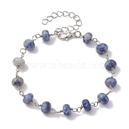 Natural Blue Spot Jasper Rondelle Beads Link Bracelets for Women, 7-7/8 inch(20cm)(BJEW-JB10262-03)