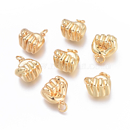 Brass Charms, with Jump Rings, Cadmium Free & Lead Free & Nickel Free, Long-Lasting Plated, Fist, Real 18K Gold Plated, 14x14x11mm, Hole: 3.4mm(KK-I673-13G)