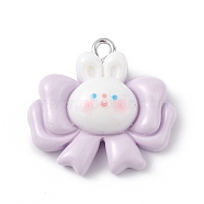 Opaque Resin Pendants, Rabbit Charms, with Platinum Tone Iron Loops, Bow, 24x25.5x8mm, Hole: 2mm(RESI-D064-02P-03)