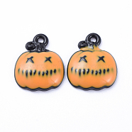 Alloy Enamel Charms, Tiny Pumpkin Jack-O'-Lantern, for Halloween, Orange, 15x12x3mm, Hole: 1mm(ENAM-D040-B03)