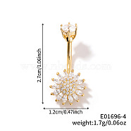 Shiny Sunflower Brass Full Crystal Rhinestone Belly Button Rings, Piercing Navel Rings, Barbell Body Jewelry for Women, Golden, 27x12mm(AG8892-4)