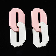 Handmade Polymer Clay Linking Rings, Double Hexagon, Pink & White, 61mm, Ring: 37x25x2.5mm(CLAY-N010-033-03)