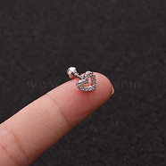 316L Surgical Stainless Steel Micro Pave Clear Cubic Zirconia Heart Cartilage Earrings, Stainless Steel Color, 6mm, Pin: 1.2mm(WG9CD6D-19)