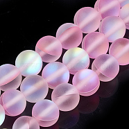 Synthetic Moonstone Beads Strands, Holographic Beads, Dyed, Frosted, Round, Pink, 10mm, Hole: 1.2mm 40pcs/strand, 15.7 inch(G-S283-08-10mm)