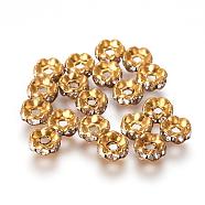 Brass Rhinestone Spacer Beads, Grade A, Wavy Edge, Raw(Unplated), Nickel Free, Rondelle, Crystal, 7x3.2mm, Hole: 1mm(RB-A014-L7mm-01C)