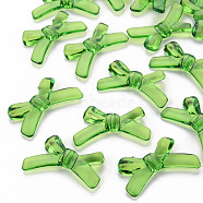 Transparent Acrylic Beads, Bowknot, Green, 20x34x5.5mm, Hole: 1.8mm, about 435pcs/500g(TACR-S154-55B-925)