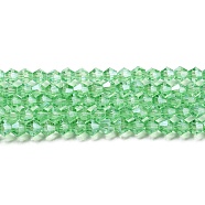 Transparent Electroplate Glass Beads Strands, Pearl Luster Plated, Faceted, Bicone, Light Green, 4x4mm, Hole: 0.8mm, about 82~85pcs/strand, 12.01~12.2 inch(30.5~31cm)(EGLA-A039-T4mm-A24)