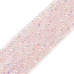 Transparent Electroplate Glass Beads Strands, Faceted, Rondelle, AB Color Plated, Pink, 4~4.5x3~3.5mm, Hole: 0.8mm, about 150~152pcs/strand, 17.91~19.69 inch(45.5~50cm)(EGLA-F156-AB02)