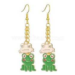 Alloy Enamel Frog Dangle Earrings with Iron Earring Pins for Women, Misty Rose, 65x17mm(EJEW-JE05421-01)