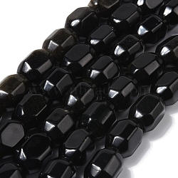 Natural Golden Sheen Obsidian Beads Strands, Faceted, Oval, 13.5~14.5x9~10.5mm, Hole: 0.7~0.8mm, about 28pcs/strand, 15.39~15.43 inch(39.1~39.2cm)(G-F781-A10-01)