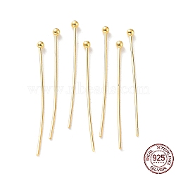 925 Sterling Silver Ball Head Pins, Real 18K Gold Plated, 24 Gauge, 20x0.5mm, Head: 1.5mm(STER-M117-05A-G)