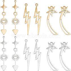 Unicraftale 12Pcs 6 Styles  201 Stainless Steel Pendants, Laser Cut, Mixed Color, 29.5~42x8.5~10.5x1mm, Hole: 1.4~1.6mm, 2pcs/style(STAS-UN0034-04)