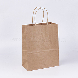 Kraft Paper Bags, Gift Bags, Shopping Bags, Brown Paper Bag, with Handles, Saddle Brown, 21x11x27cm(CARB-WH0003-B-10)