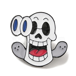 Halloween Series Black Aolly Brooches, Enamel Pins, Skull, 25.5x26.5x2mm(JEWB-U004-03F)