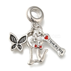 Rack Plating Alloy Enamel European Dangle Charms, Butterfly & Dog Bone Large Hole Pendants, Platinum, 29.5mm, Hole: 4.4mm(PALLOY-A009-05P)