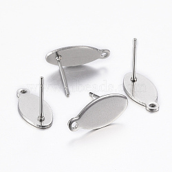 Non-Tarnish 304 Stainless Steel Stud Earring Findings, with Loop and Flat Plate, Earring Post, Horse Eye, Stainless Steel Color, 15x7x0.8mm, Hole: 1mm, Pin: 0.8mm(STAS-K154-65P)