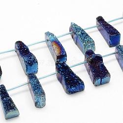 Electroplated Natural Quartz Crystal Bead Strands, Druzy Crystal, Nuggets, Dyed, Blue, 21~32x10~15x6~9mm, Hole: 2mm, about 20pcs/strand, 16.1 inch(G-G892-06)
