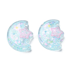 Transparent Epoxy Resin Decoden Cabochons, with Paillettes, Moon with Star, 18.5x22.5x8.5mm(CRES-I030-04B)