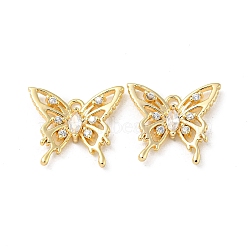 Hollow Brass Micro Pave Cubic Zirconia Pendants, with Glass, Butterfly Charms, Real 18K Gold Plated, 13x15x3mm, Hole: 1.4mm(X-KK-H460-51G)