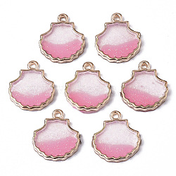 Alloy Resin Pendants, with Glitter Powder, Scallop Shell Shape, Lead Free, Golden, Pearl Pink, 18x16x2.5mm, Hole: 1.6mm(X-RESI-R430-01D-LF)