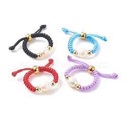 Nylon Rings, with Pearl & Brass Beads, Oval, Mixed Color, 3.5mm, Inner Diameter: 19~30mm(RJEW-JR00358)