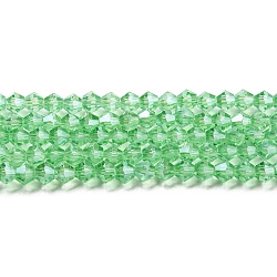 Transparent Electroplate Glass Beads Strands, Pearl Luster Plated, Faceted, Bicone, Light Green, 4x4mm, Hole: 0.8mm, about 82~85pcs/strand, 12.01~12.2 inch(30.5~31cm)(EGLA-A039-T4mm-A24)