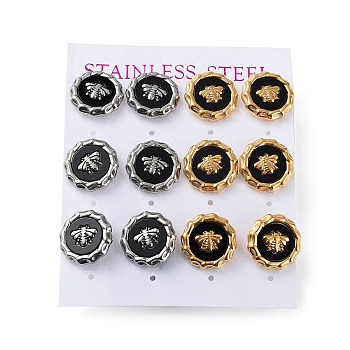 6 Pair 2 Color Bees Acrylic Stud Earrings, 304 Stainless Steel Earrings, Golden & Stainless Steel Color, 14mm, 3 Pair/color