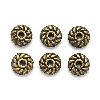 Tibetan Style Alloy Spacer Beads, Flat Round, Cadmium Free & Nickel Free & Lead Free, Antique Bronze, 6x6x2mm, Hole: 1mm