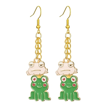Alloy Enamel Frog Dangle Earrings with Iron Earring Pins for Women, Misty Rose, 65x17mm