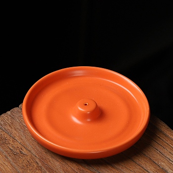 Ceramic Incense Burners, Flat Round Incense Stick Holders, Home Office Teahouse Zen Buddhist Supplies, Dark Orange, 105x20mm