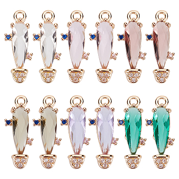 AHADERMAKER 12Pcs 6 Colors Rack Plating Brass Micro Pave Clear Cubic Zirconia Pendants, with Faceted Glass, Long-Lasting Plated, Cadmium Free & Lead Free, Cactus, Mixed Color, 18.5x7.5x3.5mm, Hole: 1.2mm, 2pcs/color