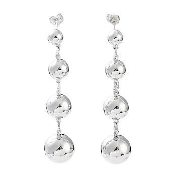 Brass Round Ball Dangle Stud Earrings for Women, Platinum, 52x12mm