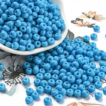 Imitation Jade Glass Seed Beads, Luster, Baking Paint, Round, Light Sky Blue, 5.5x3.5mm, Hole: 1.5mm