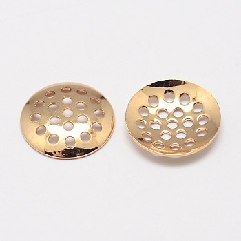 Grade AAA Brass Sieve Ring Settings, Cadmium Free & Nickel Free & Lead Free, Real 18K Gold Plated, 12x2mm, Hole: 1mm