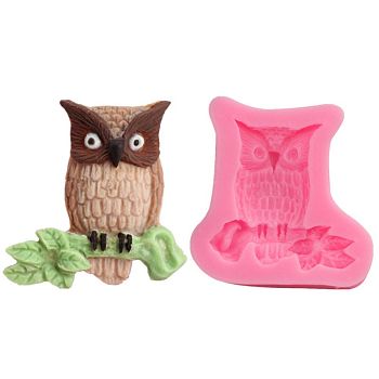 Cute Owl Design DIY Food Grade Silicone Molds, Fondant Molds, For DIY Cake Decoration, Chocolate, Candy, UV Resin & Epoxy Resin Jewelry Making, Random Single Color or Random Mixed Color, 58x57x11mm, Inner Size: 44x47mm