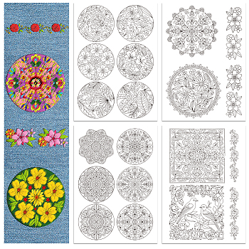 4 Sheets 11.6x8.2 Inch Stick and Stitch Embroidery Patterns, Non-woven Fabrics Water Soluble Embroidery Stabilizers, Floral, 297x210mmm