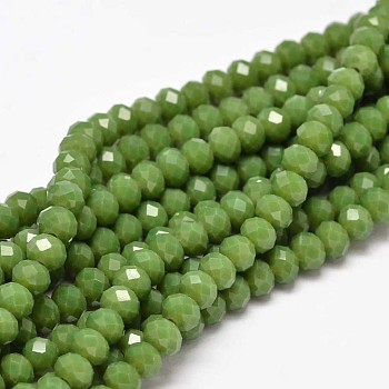 Faceted Rondelle Glass Beads Strands, Olive Drab, 6x4mm, Hole: 1mm, about 99pcs/strand, 17.7 inch