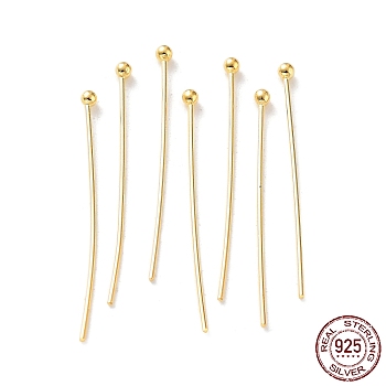 925 Sterling Silver Ball Head Pins, Golden, 24 Gauge, 20x0.5mm, Head: 1.5mm
