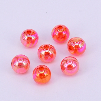 Electroplate Crackle Acrylic Beads, AB Color Plated, Round, Crimson, 10mm, Hole: 2mm, about 940pcs/500g