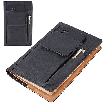 PU Leather Book Cover, Notebook Wraps, Rectangle, Black, 217x155x19mm