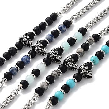 Natural & Synthetic Mixed  Gemstone with 201 Stainless Steel Necklaces, 20.28 inch(51.5cm)