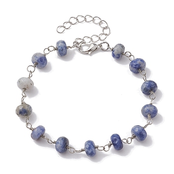 Natural Blue Spot Jasper Rondelle Beads Link Bracelets for Women, 7-7/8 inch(20cm)
