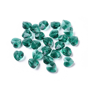 Transparent Glass Beads, Faceted, Heart, Teal, 10x10x7mm, Hole: 1~1.2mm