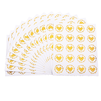 20Pcs Valentine's Day Round Dot Plastic Adhesive Stickers, Waterproof Gold Stamping Heart Decals, Gold, 180x142x0.2mm